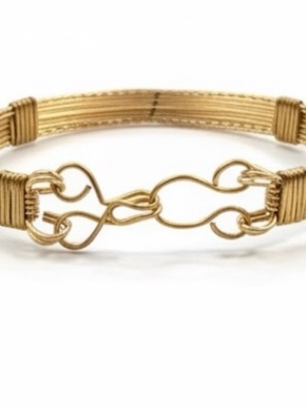 Gilt Metal Bangle Bracelet with Decorative Clasp - 7”